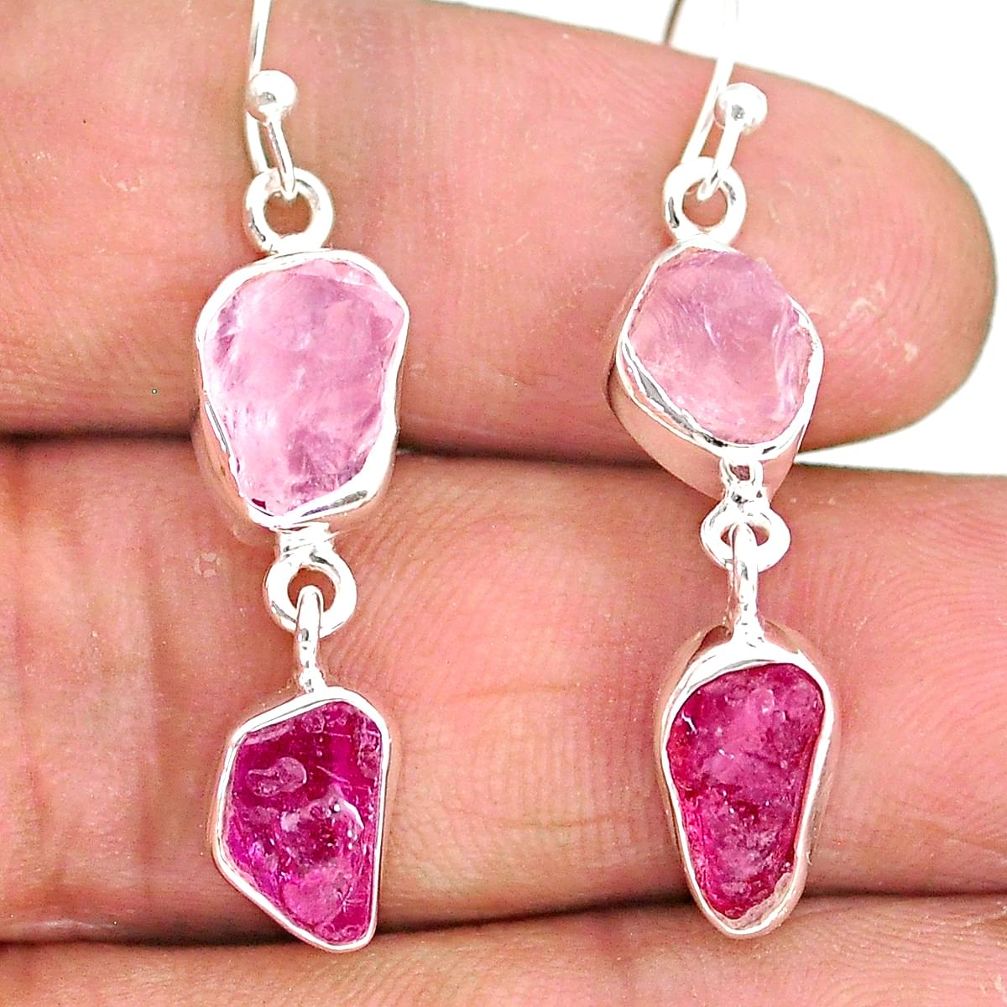 8.92cts natural pink ruby raw 925 silver dangle earrings r90780