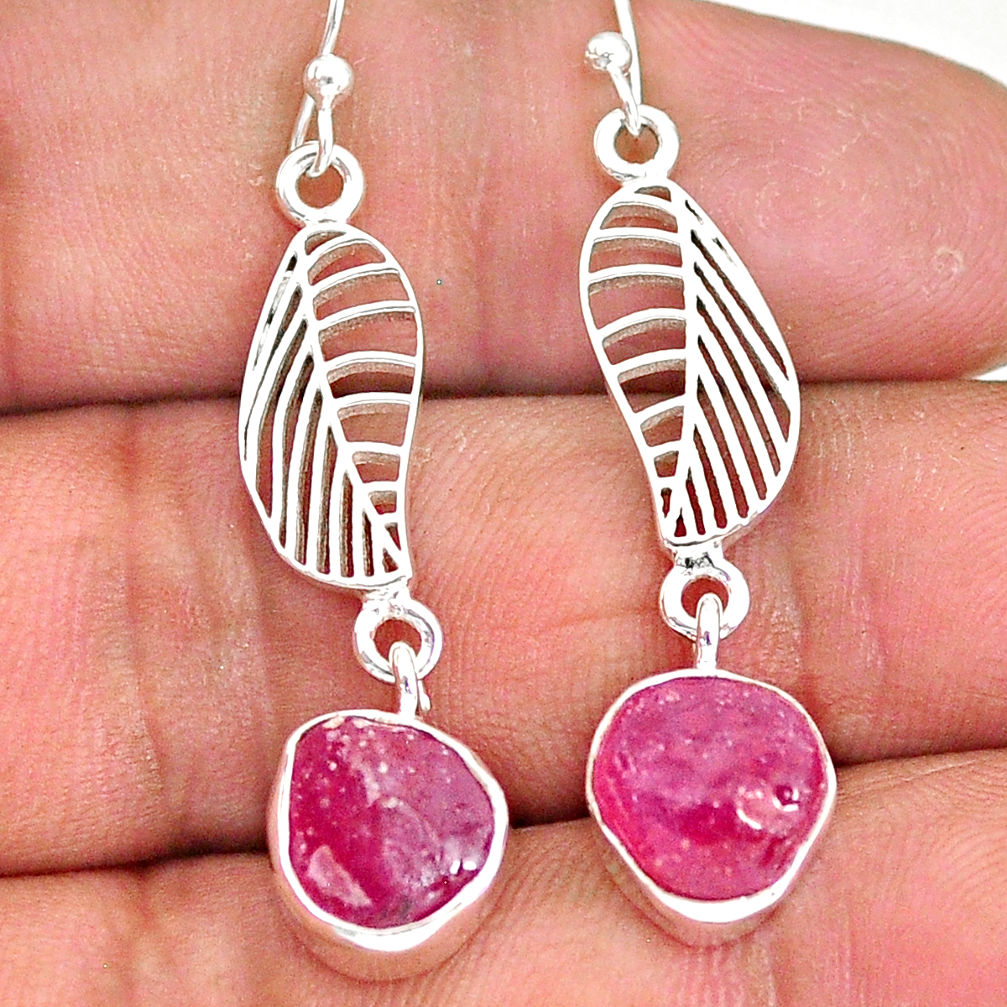10.83cts natural pink ruby rough 925 silver deltoid leaf earrings r89968