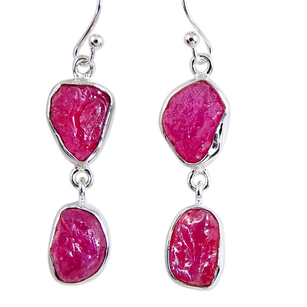16.17cts natural pink ruby rough 925 sterling silver dangle earrings r55434