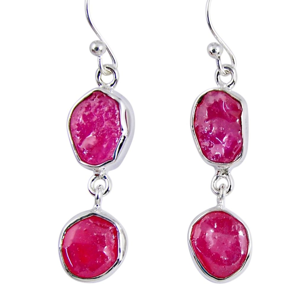 14.40cts natural pink ruby rough 925 sterling silver dangle earrings r55436