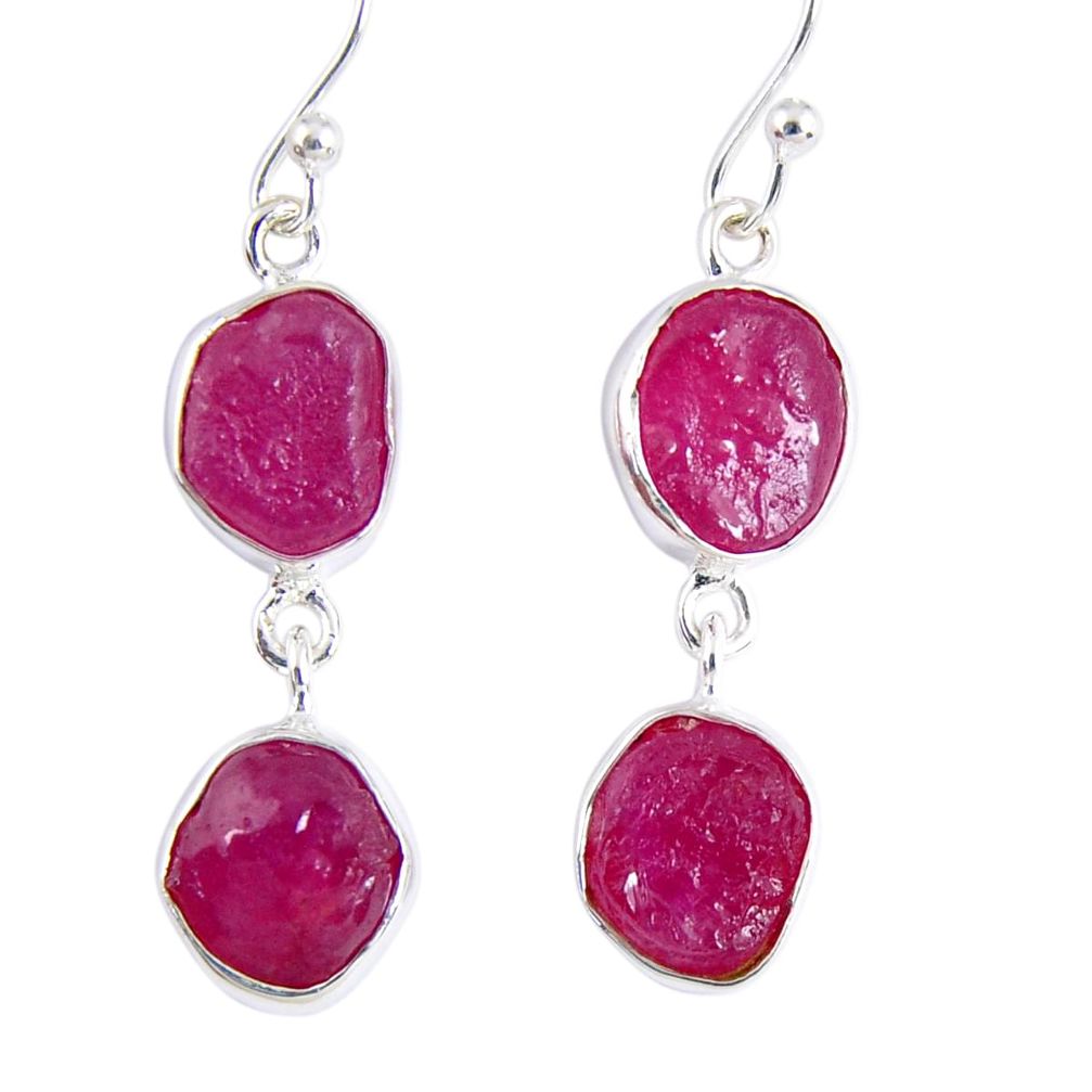 15.39cts natural pink ruby rough 925 sterling silver dangle earrings r55438