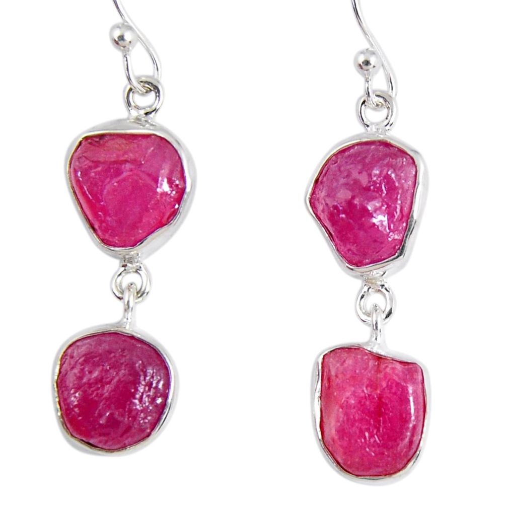 16.65cts natural pink ruby rough 925 sterling silver dangle earrings r55480