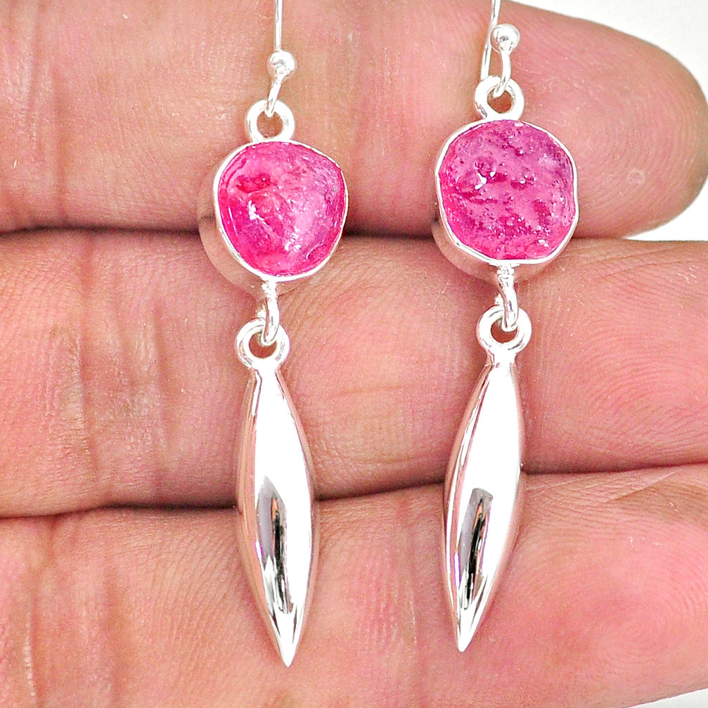 10.00cts natural pink ruby raw 925 sterling silver dangle earrings r89880