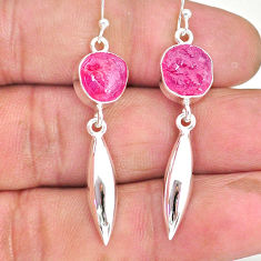 Clearance Sale- 10.00cts natural pink ruby raw 925 sterling silver dangle earrings r89880