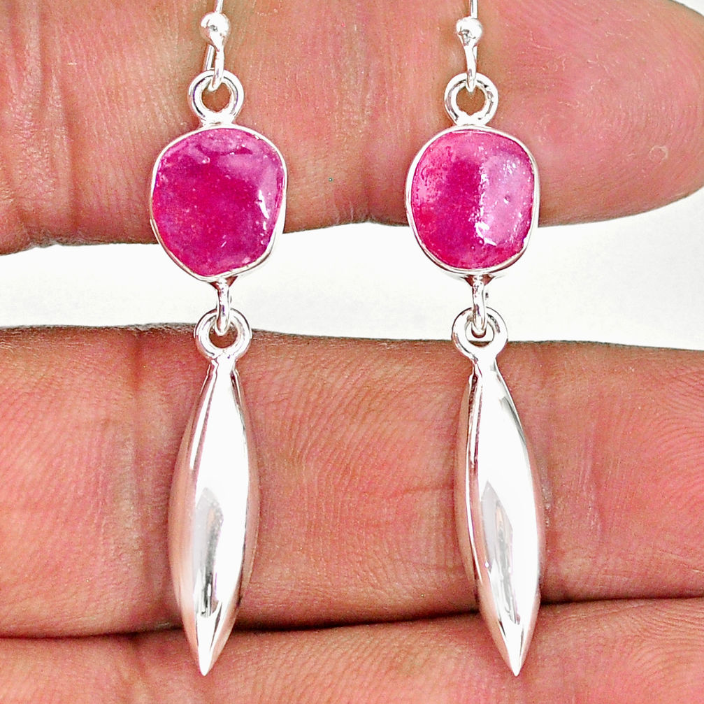 9.31cts natural pink ruby rough 925 sterling silver dangle earrings r89899
