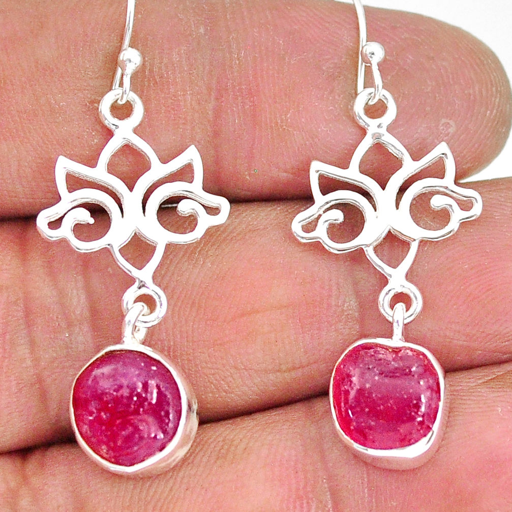 10.69cts natural pink ruby raw 925 sterling silver dangle earrings r89919