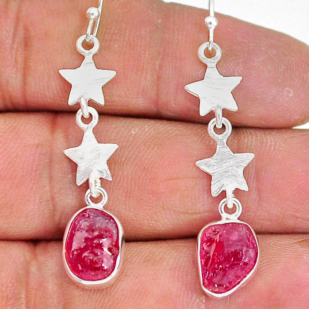 9.94cts natural pink ruby raw 925 sterling silver dangle earrings r89920