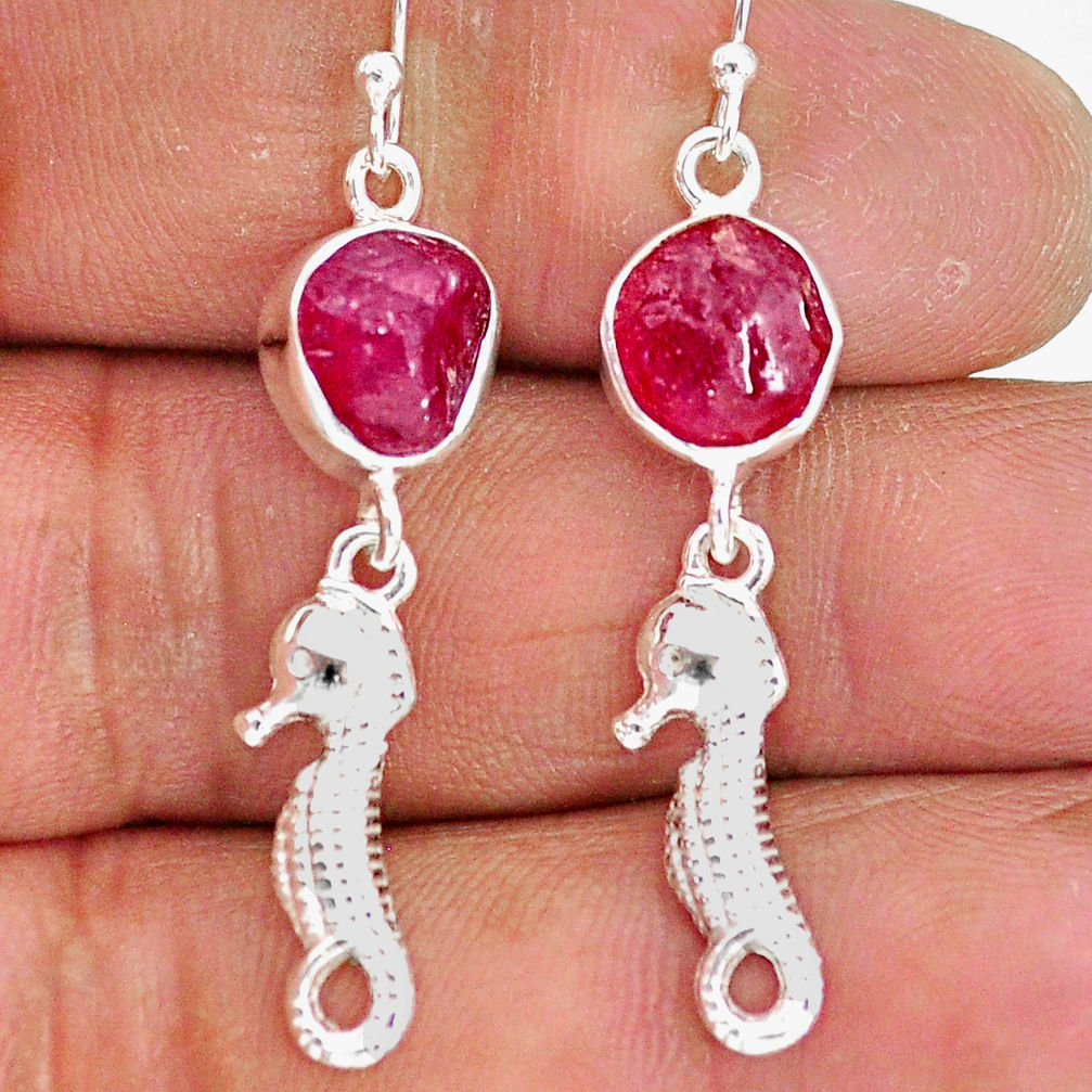 10.79cts natural pink ruby raw 925 sterling silver dangle earrings r89939