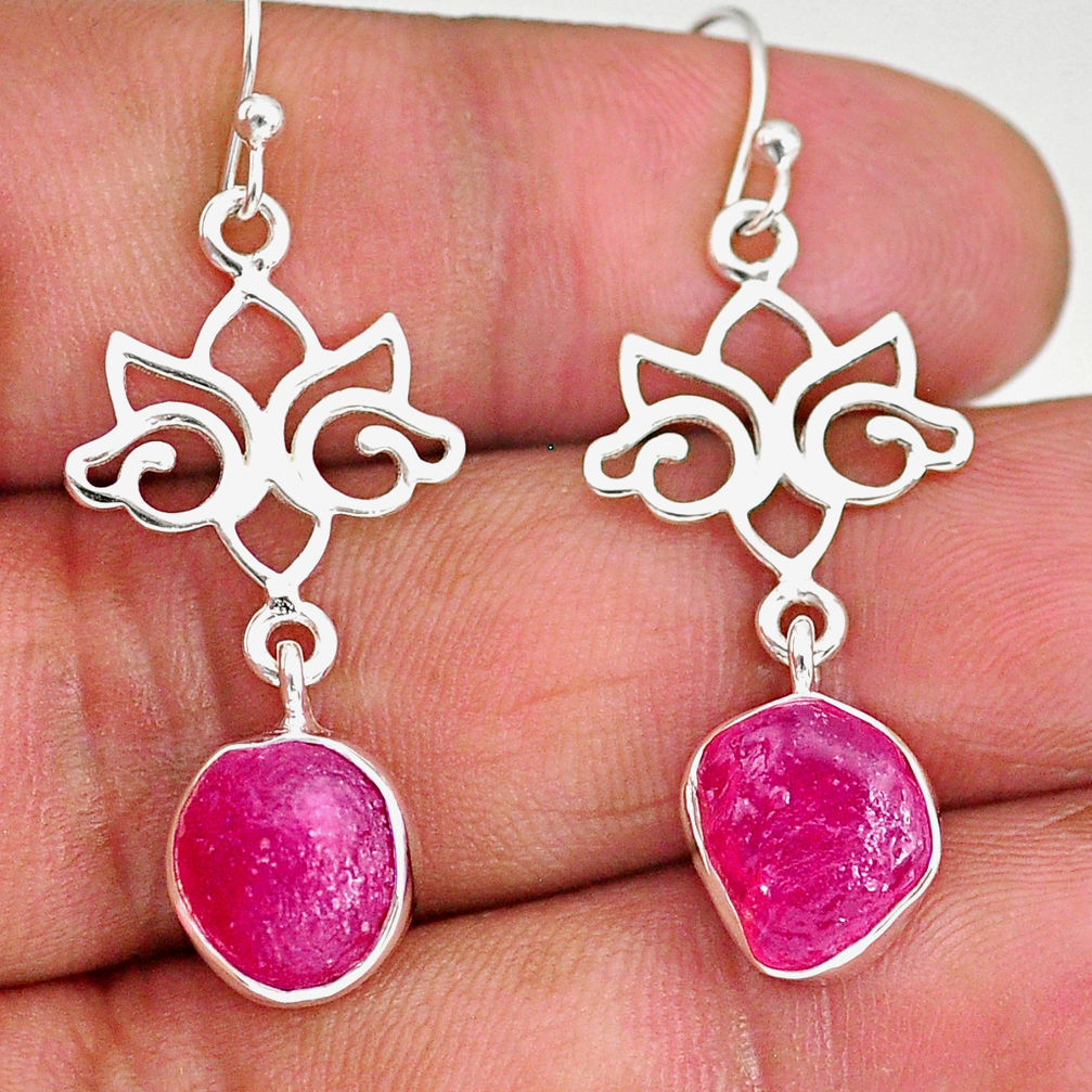 10.07cts natural pink ruby rough 925 sterling silver dangle earrings r89959