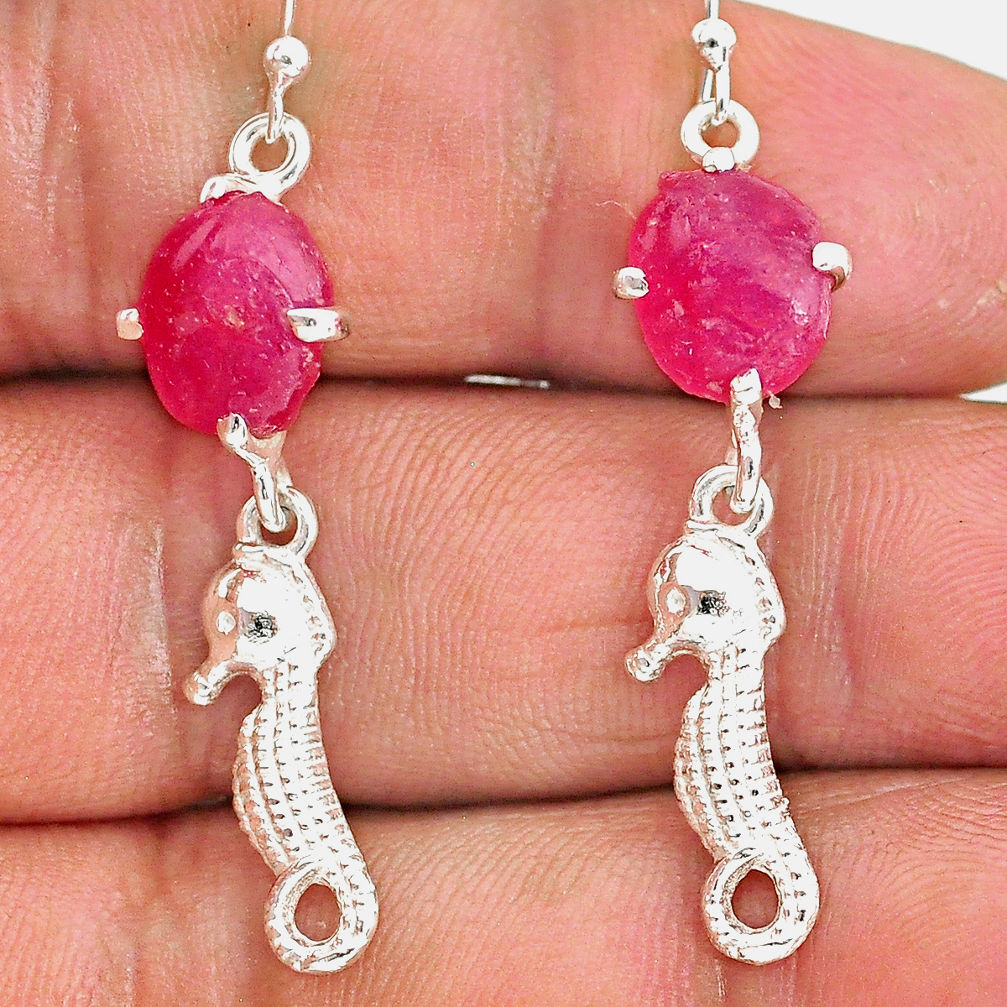 11.18cts natural pink ruby raw 925 sterling silver dangle earrings r90697