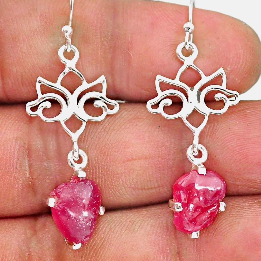 9.50cts natural pink ruby raw 925 sterling silver dangle earrings r90698