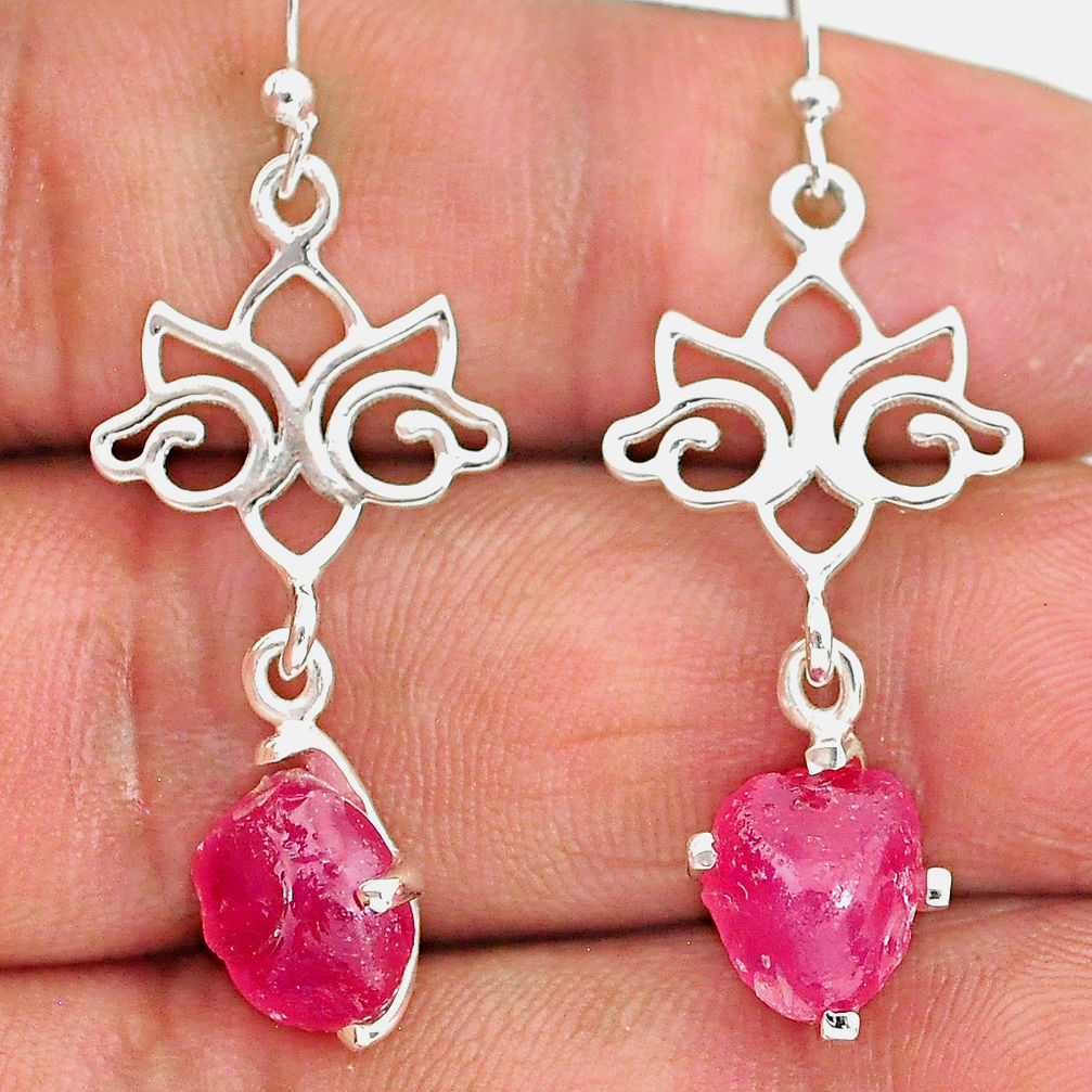 9.17cts natural pink ruby rough 925 sterling silver dangle earrings r90699