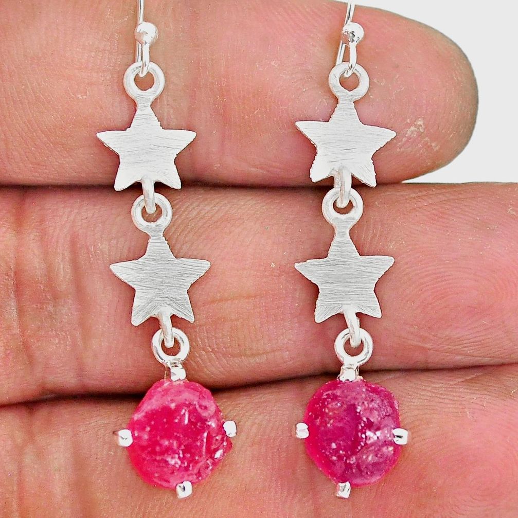 7.67cts natural pink ruby rough 925 sterling silver dangle earrings r90720