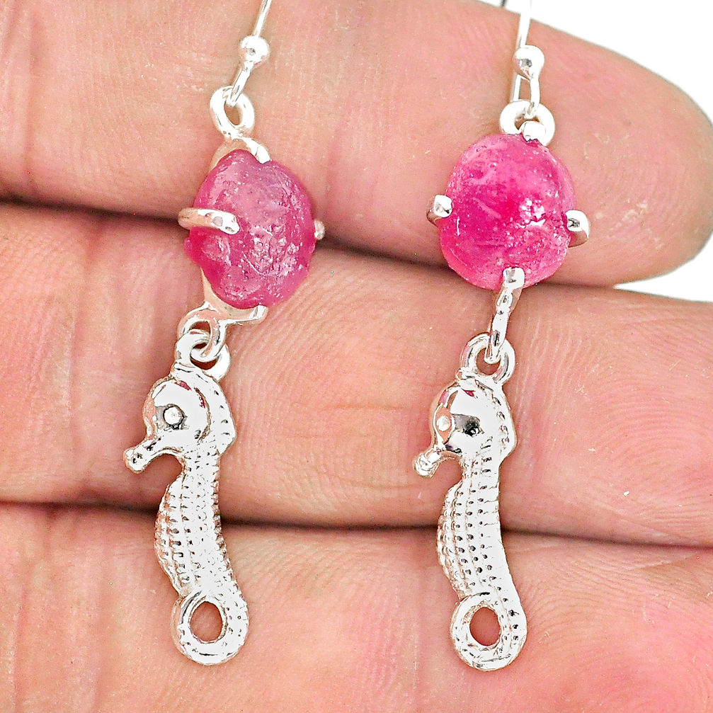 9.50cts natural pink ruby raw 925 sterling silver dangle earrings r90739