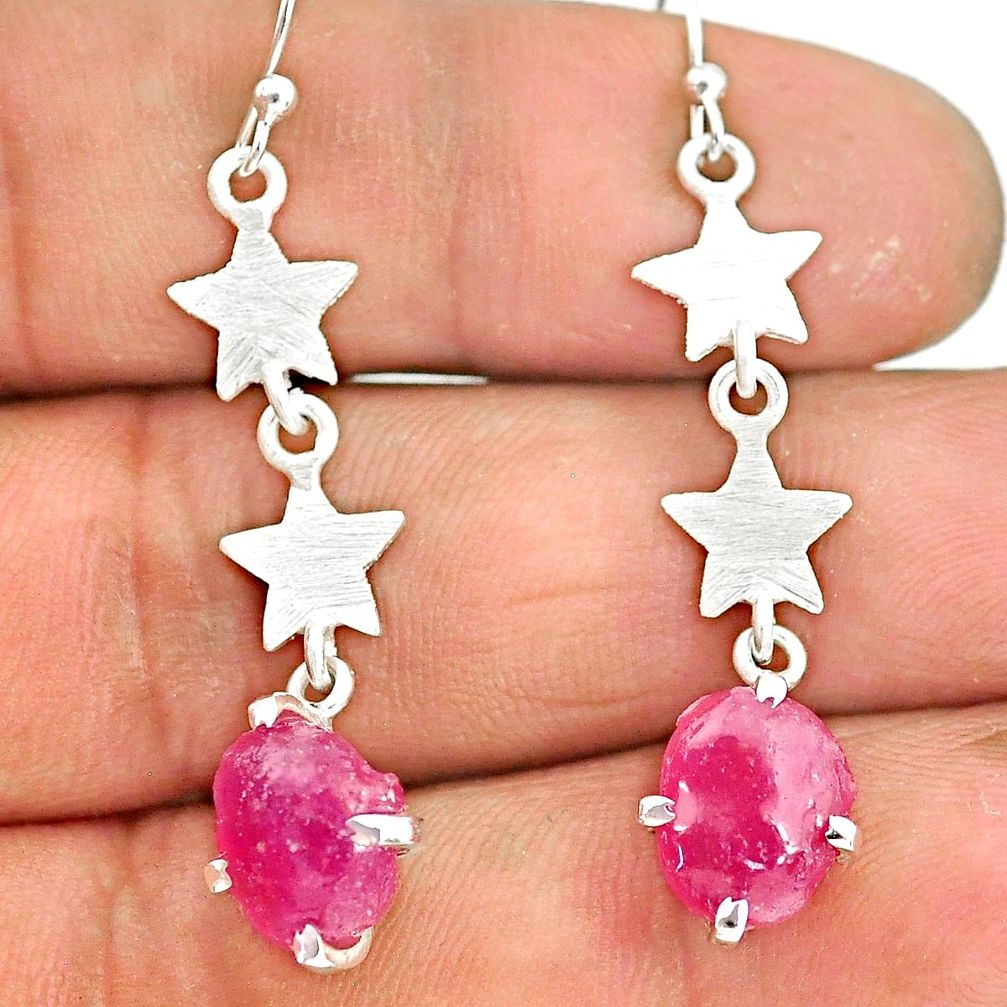 8.03cts natural pink ruby rough 925 sterling silver dangle earrings r90779