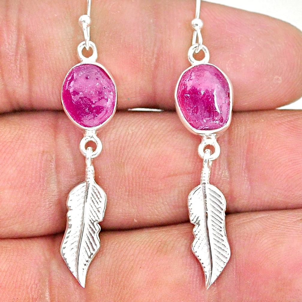 9.81cts natural pink ruby rough 925 sterling silver deltoid leaf earrings r89879