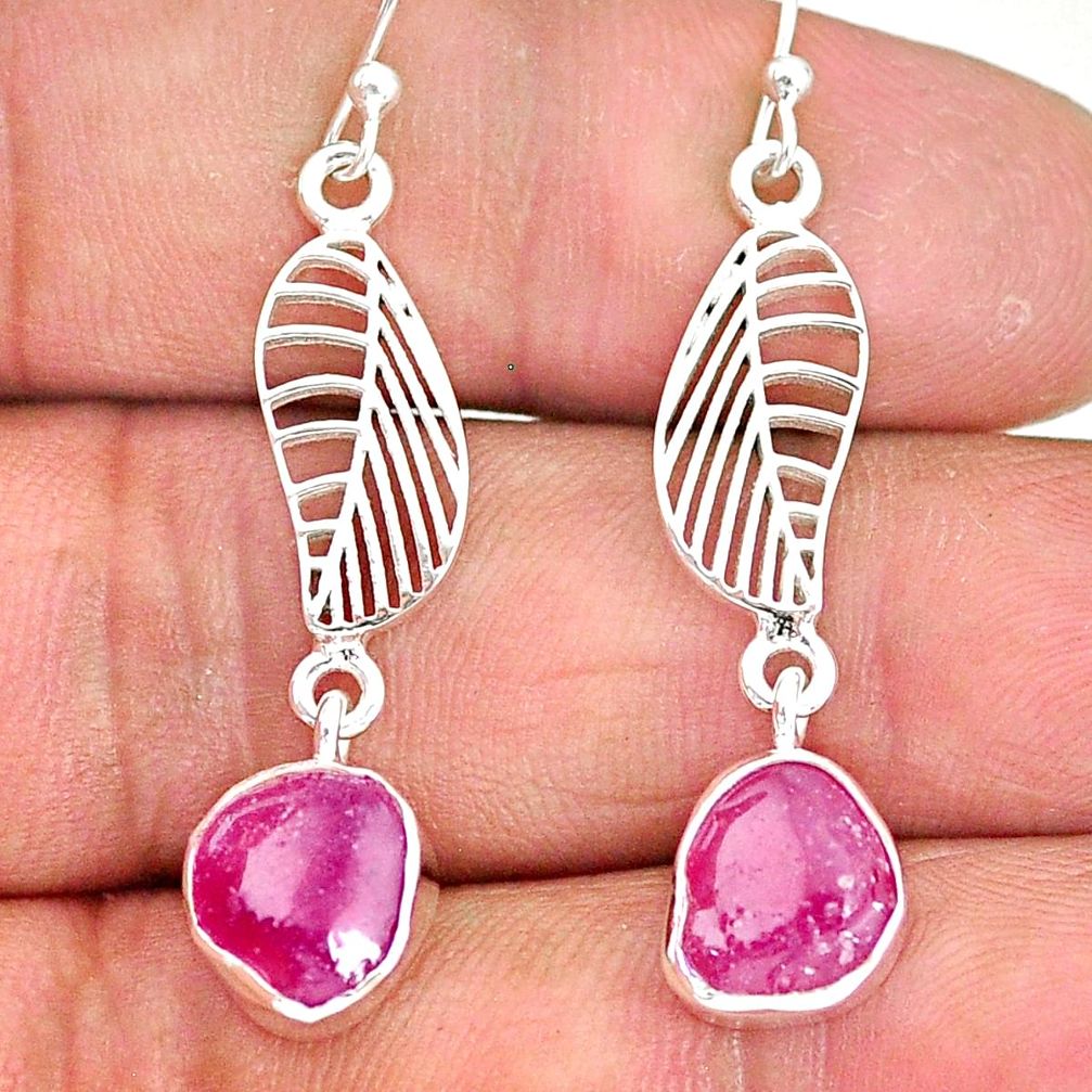 9.50cts natural pink ruby raw 925 sterling silver deltoid leaf earrings r89980