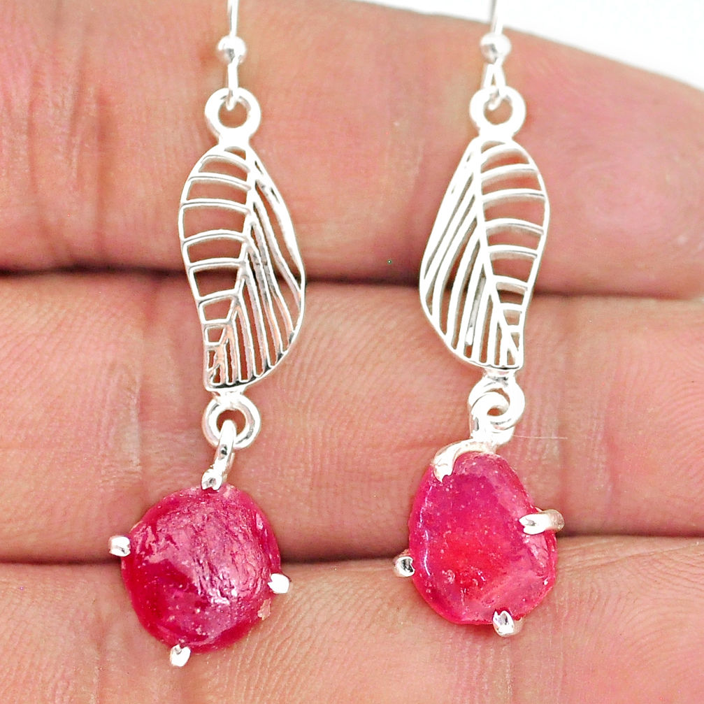 9.27cts natural pink ruby raw 925 sterling silver deltoid leaf earrings r90800