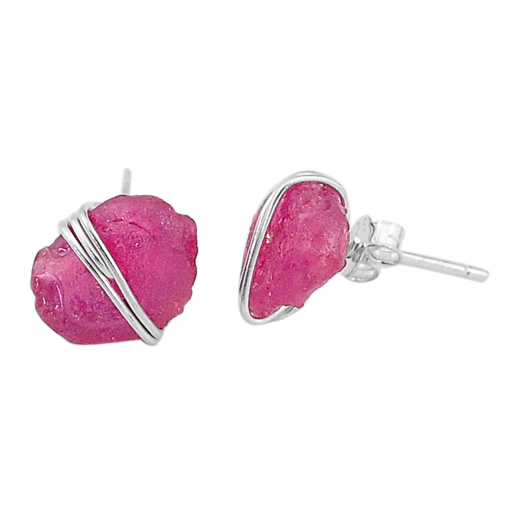 7.77cts natural pink ruby raw 925 sterling silver earrings jewelry t6525