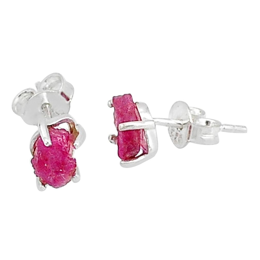 3.85cts natural pink ruby rough 925 sterling silver earrings jewelry t7484