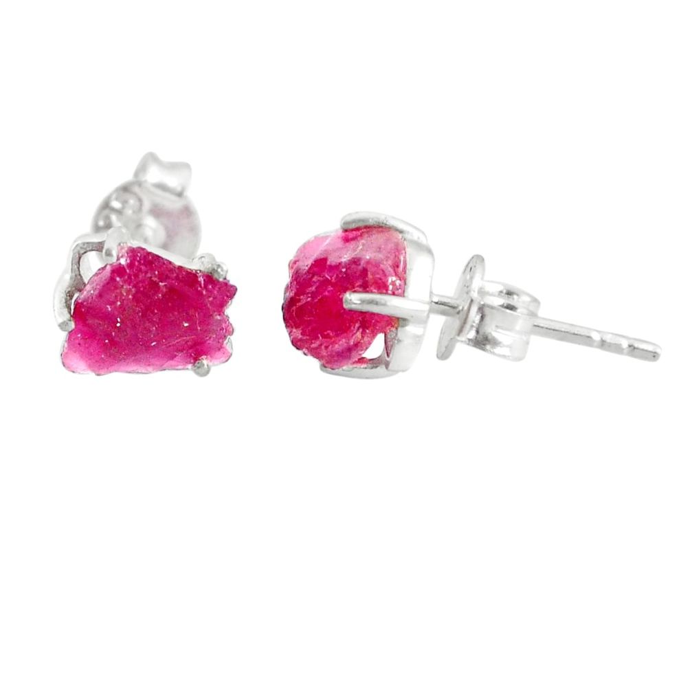 4.12cts natural pink ruby raw 925 sterling silver stud earrings jewelry r70430