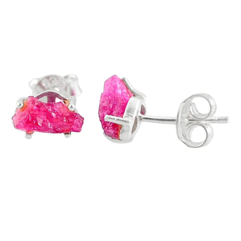 3.53cts natural pink ruby raw 925 sterling silver stud earrings jewelry r70433