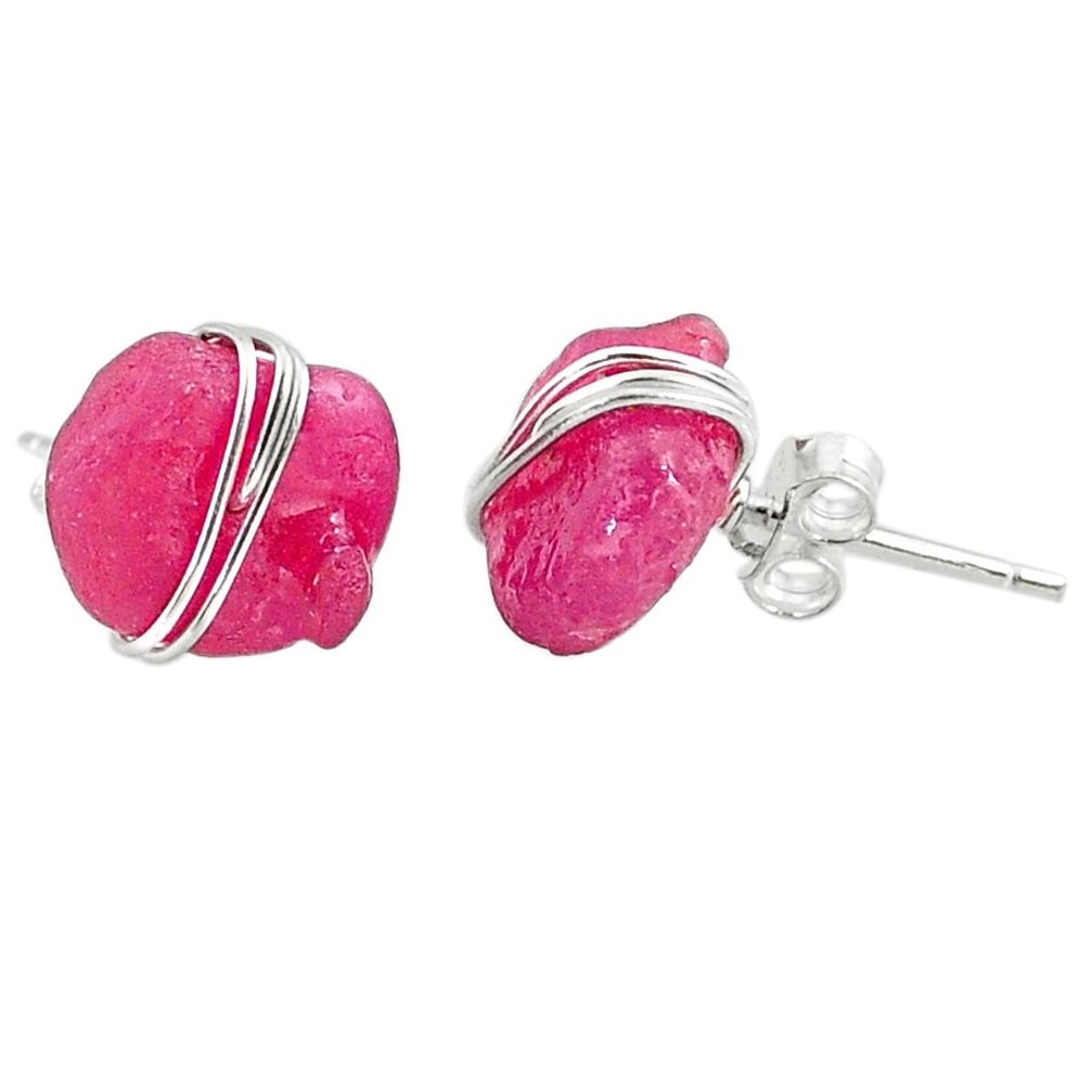 9.13cts natural pink ruby raw 925 sterling silver stud earrings jewelry r79693