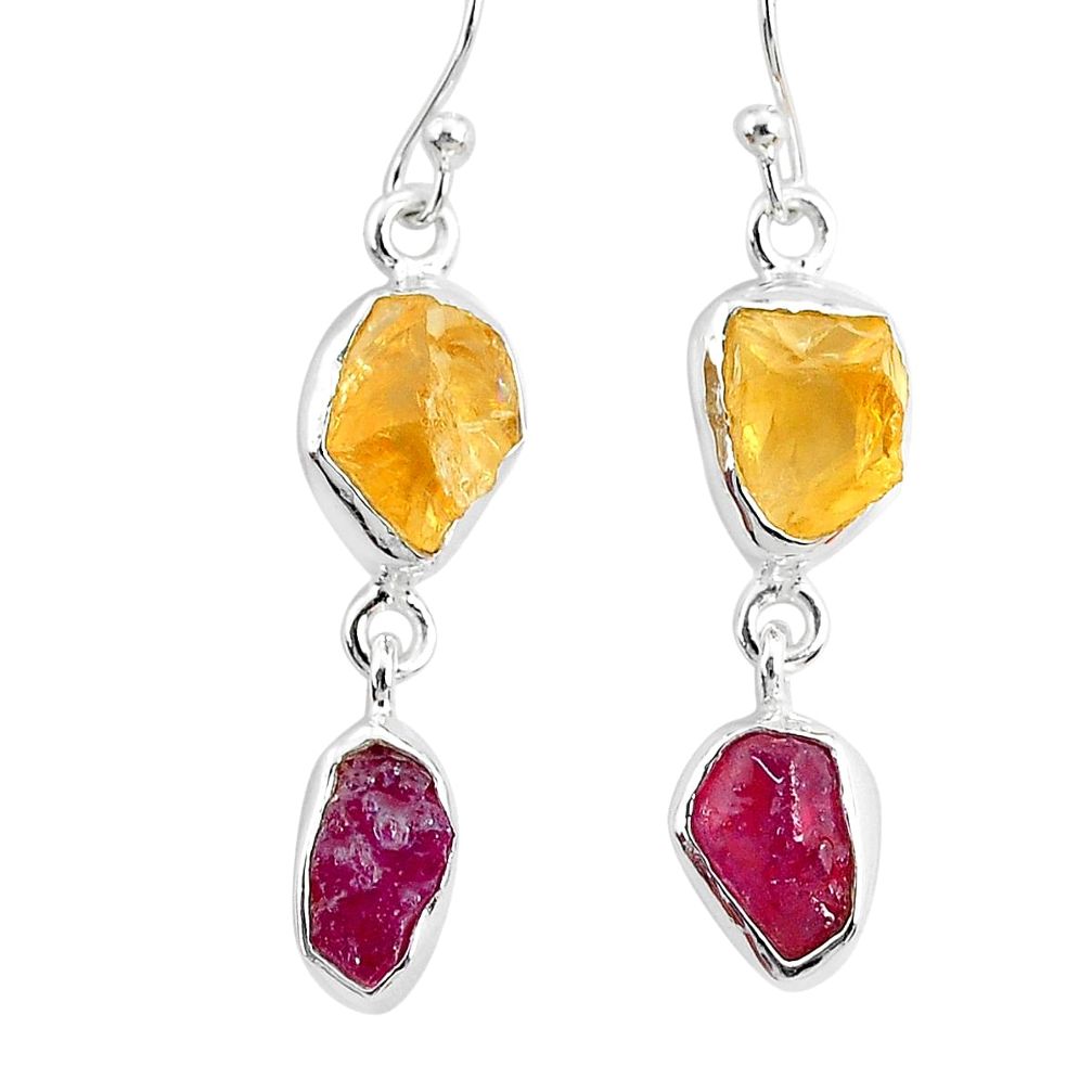 12.60cts natural pink ruby raw citrine rough 925 silver dangle earrings r93741