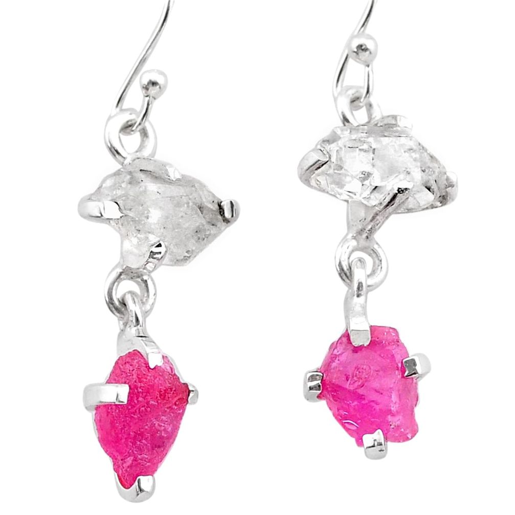 8.73cts natural pink ruby rough herkimer diamond 925 silver earrings t25547