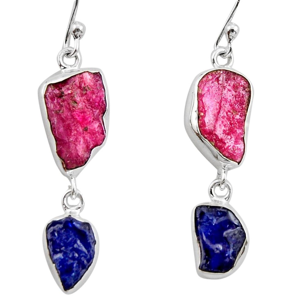 14.40cts natural pink ruby rough sapphire rough 925 silver earrings r26594