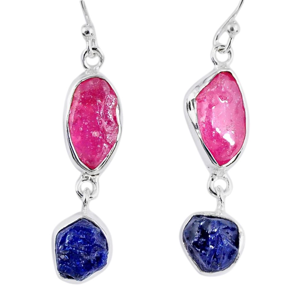 15.39cts natural pink ruby rough sapphire rough 925 silver earrings r55391