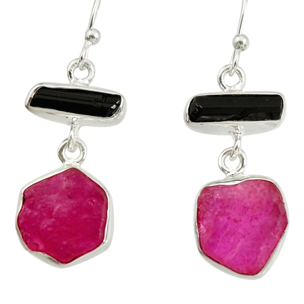 13.39cts natural pink ruby rough tourmaline rough 925 silver earrings d40338