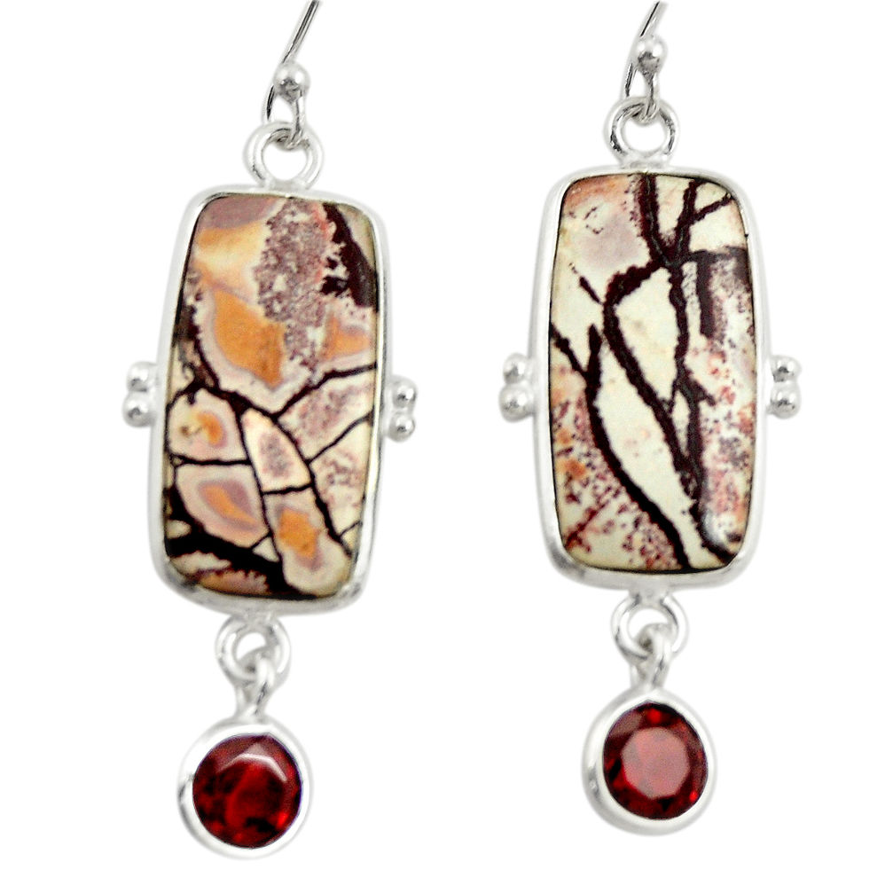14.08cts natural pink sonoran dendritic rhyolite 925 silver earrings r28966