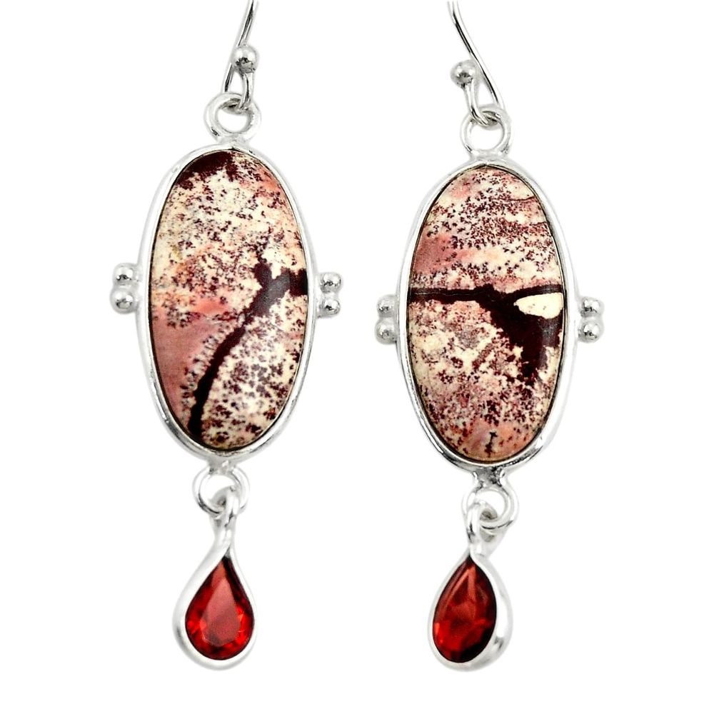13.13cts natural pink sonoran dendritic rhyolite 925 silver earrings r28969