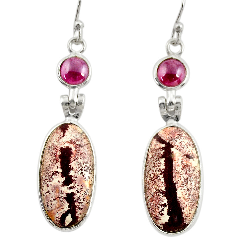 13.69cts natural pink sonoran dendritic rhyolite 925 silver earrings r28971