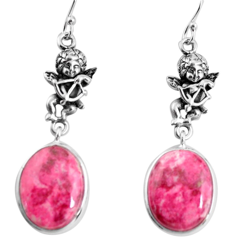  pink thulite 925 silver cupid angel wings earrings p91848