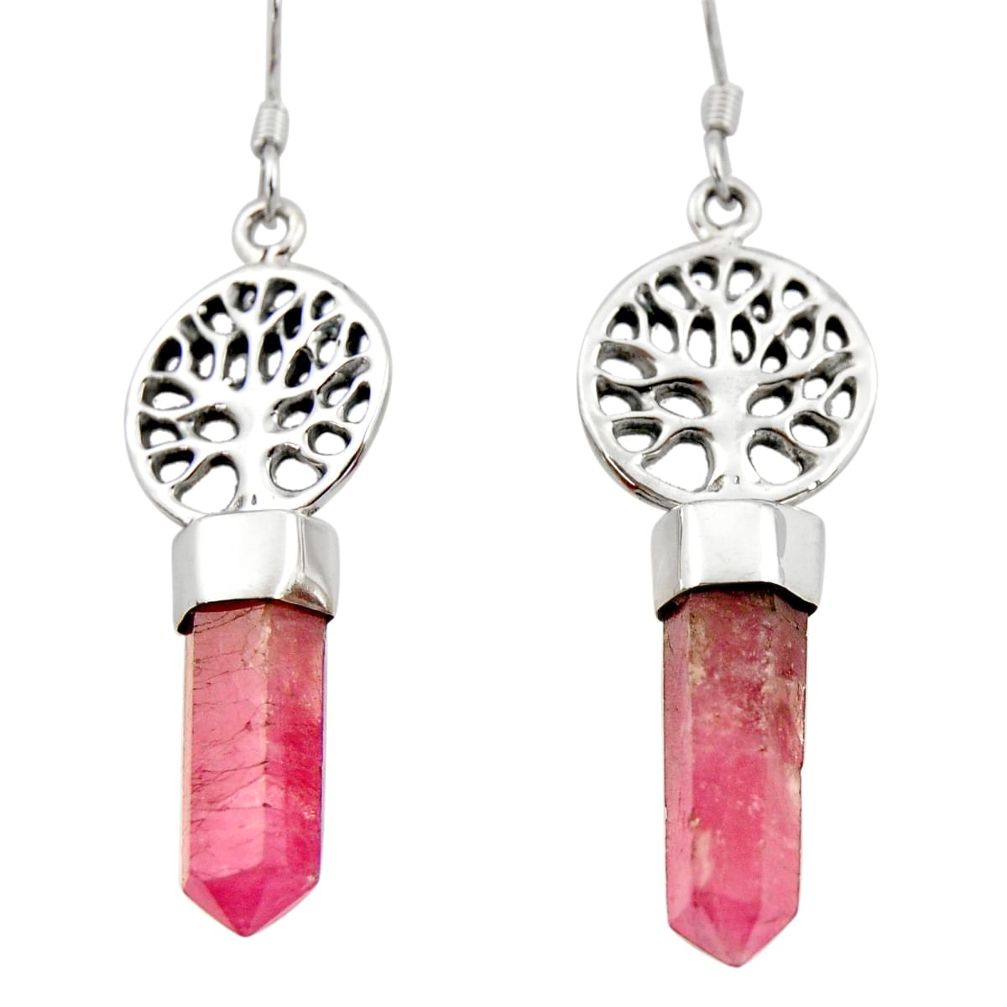12.83cts natural pink tourmaline 925 silver tree of life earrings jewelry d40565