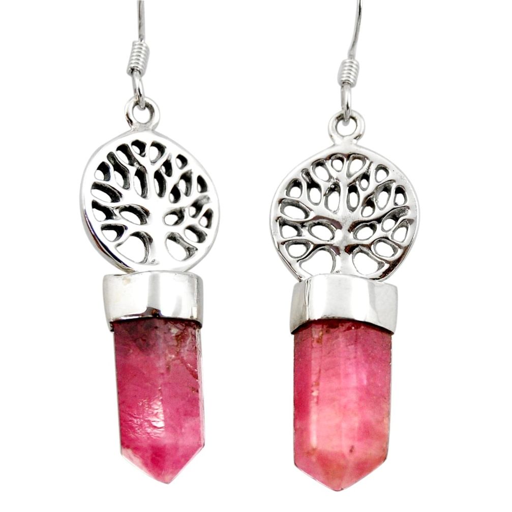 15.72cts natural pink tourmaline 925 silver tree of life earrings jewelry d40566