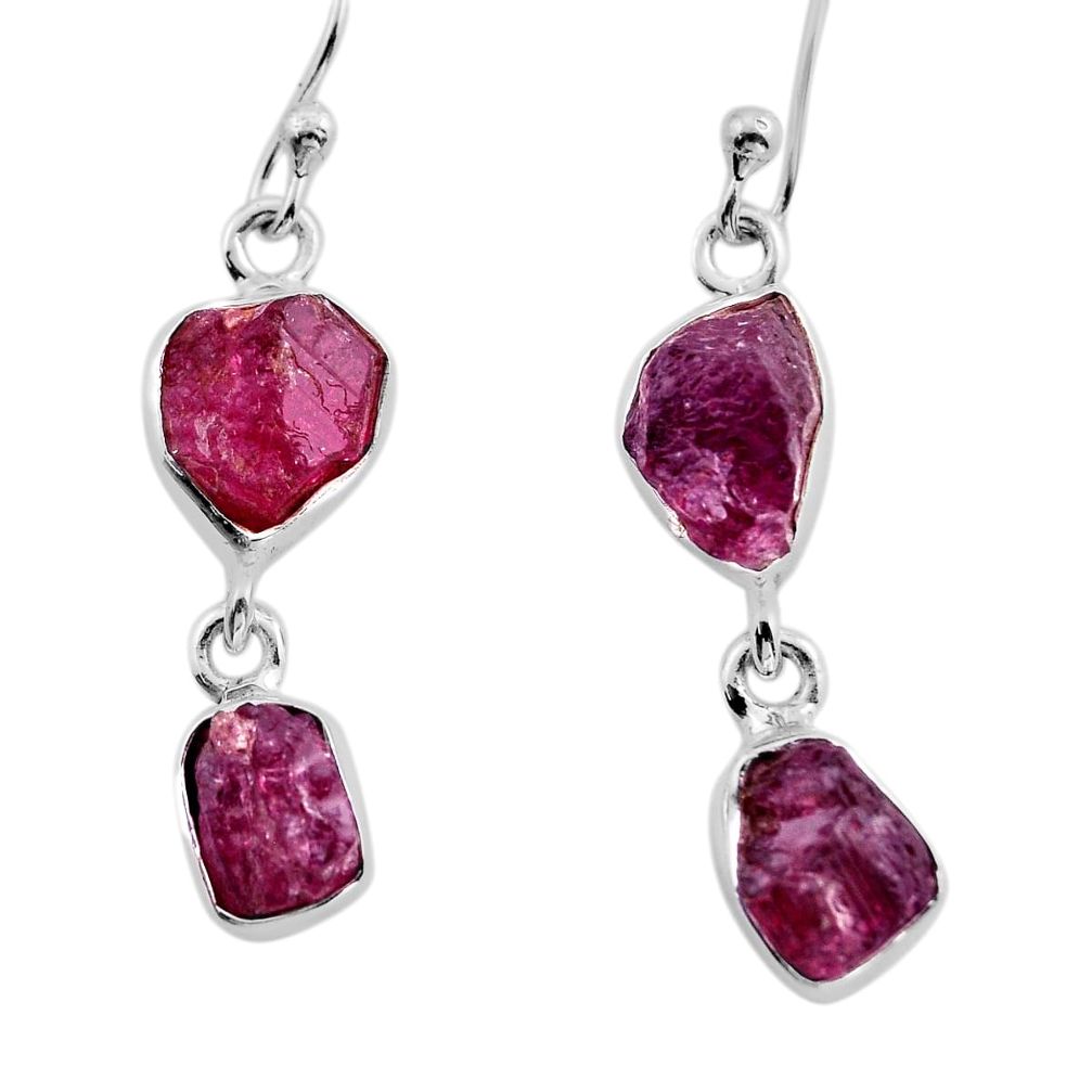 9.86cts natural pink tourmaline rough 925 sterling silver dangle earrings n1292