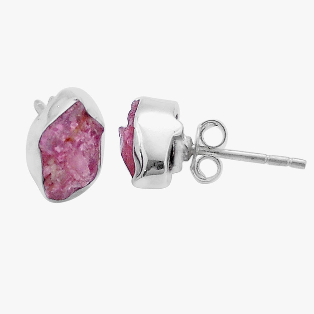 4.47cts natural pink tourmaline rough 925 sterling silver stud earrings u79746