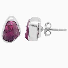 5.87cts natural pink tourmaline rough 925 sterling silver stud earrings u79749