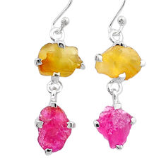 9.91cts natural pink yellow tourmaline rough 925 silver dangle earrings u26865