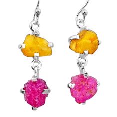 10.02cts natural pink yellow tourmaline rough 925 silver dangle earrings u26868