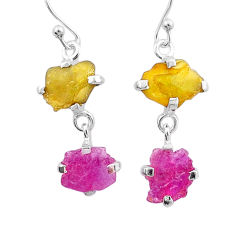 9.88cts natural pink yellow tourmaline rough 925 silver dangle earrings u26869