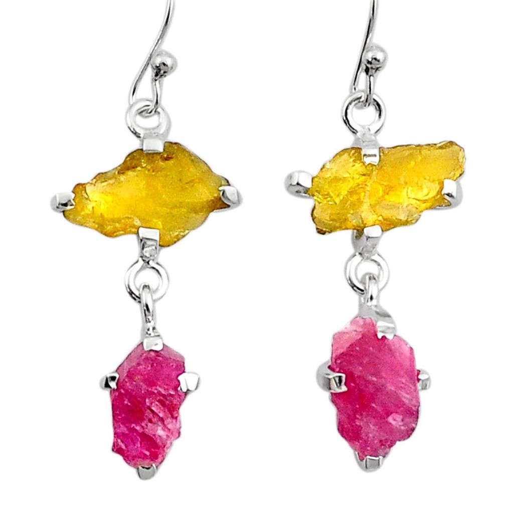 10.00cts natural pink yellow tourmaline rough 925 silver dangle earrings u26890
