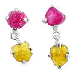 8.48cts natural pink yellow tourmaline rough 925 silver dangle earrings u26900