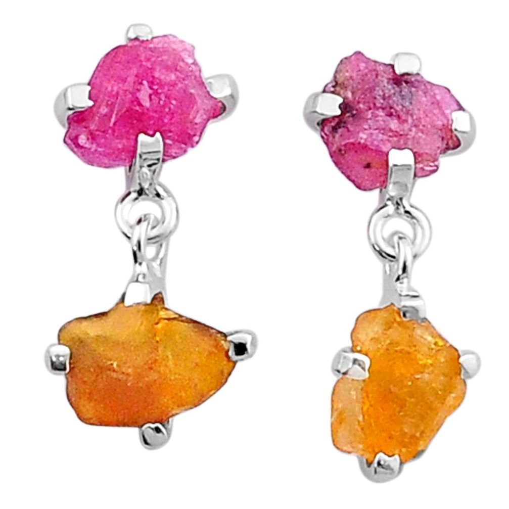 10.05cts natural pink yellow tourmaline rough 925 silver earrings jewelry u26912