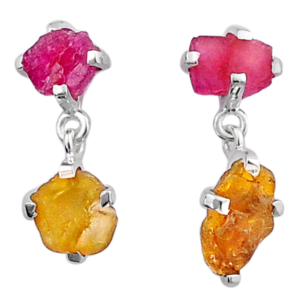 10.00cts natural pink yellow tourmaline rough 925 silver earrings jewelry u26913