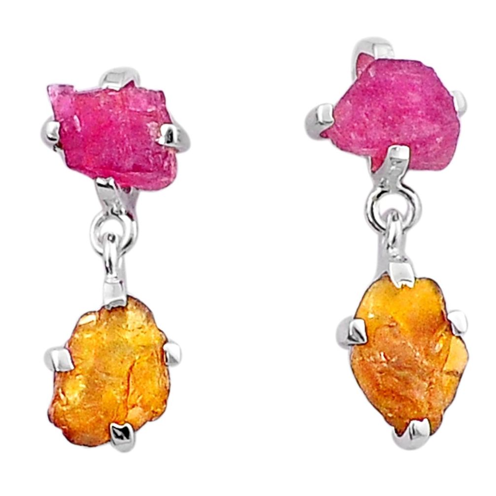 10.00cts natural pink yellow tourmaline rough 925 silver earrings jewelry u26918