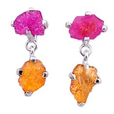 10.02cts natural pink yellow tourmaline rough 925 silver earrings jewelry u26919